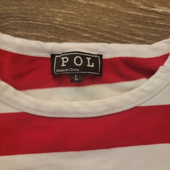 POL Red and White Striped distressed long crop tee Size‎ Large - Picture 4 of 8